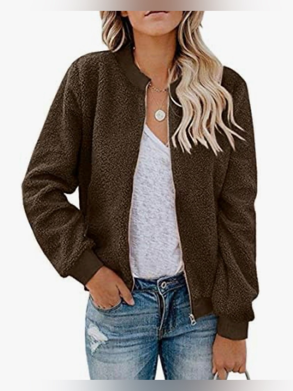 Mirol Sherpa Fleece Bomber Jacket Size XL Zip Up Teddy Coat Lined Dark Brown